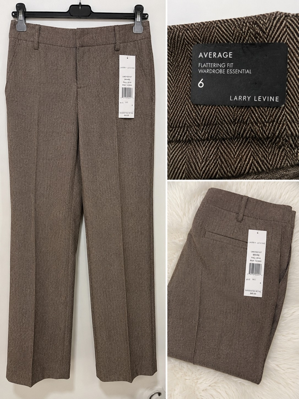 Larry Levine Brown Herringbone Dress Pants